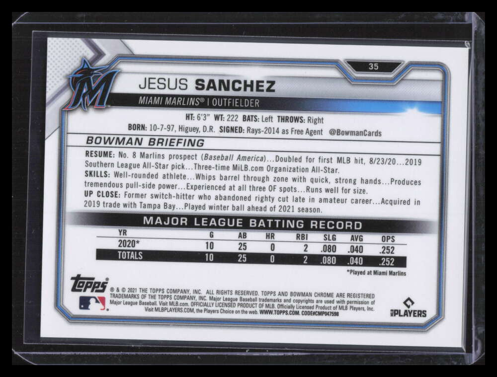 2021 Bowman Chrome Gold Refractor 35 Jesus Sanchez Rookie 49/50