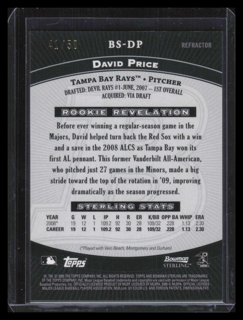 2009 Bowman Sterling Gold Refractor DP David Price Rookie 41/50
