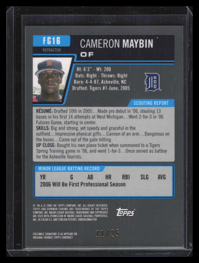 2006 Bowman Chrome Future's Game Orange Refractor Cameron Maybin Rookie 11/25