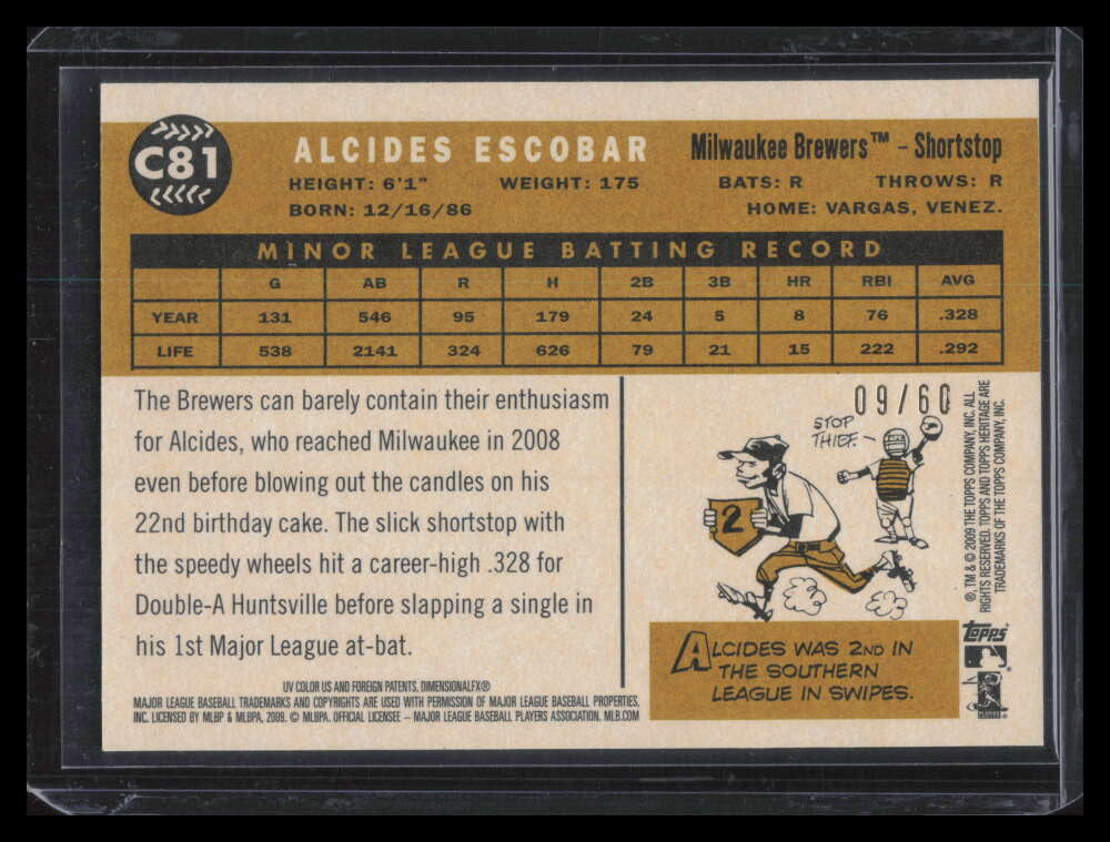 2009 Topps Heritage Chrome Black Refractor c81 Alcides Escobar Rookie 9/60