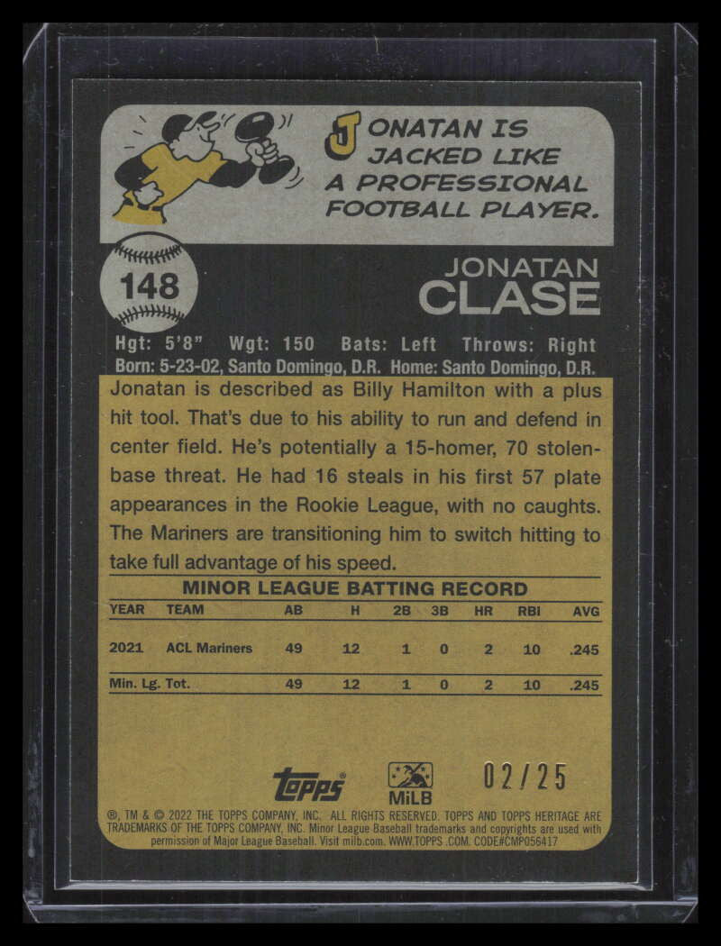 2022 Topps Heritage Minors Flip Stock 148 Jonatan Clase Rookie 2/25