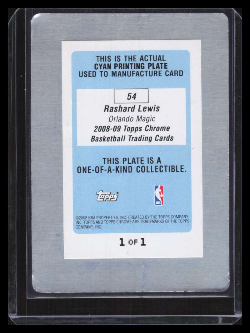 2008-09 Topps Chrome Press Printing Plate Cyan 54 Rashard Lewis 1/1