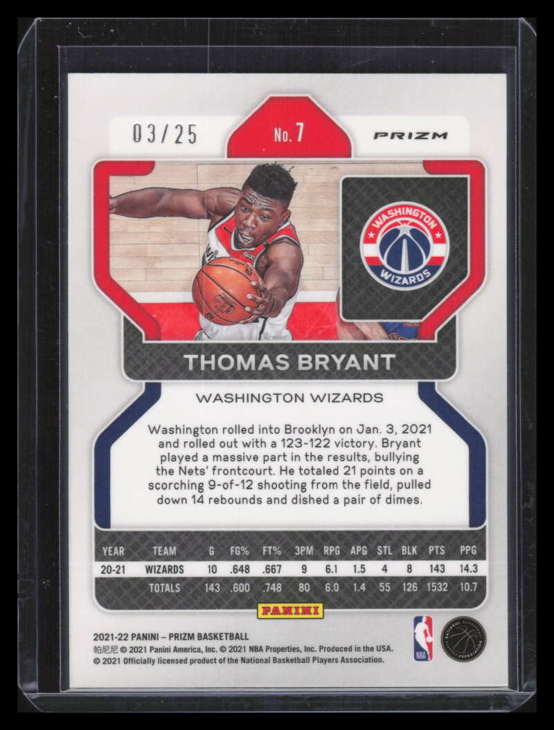 2021-22 Panini Prizm Prizms Mojo Refractor 7 Thomas Bryant 3/25