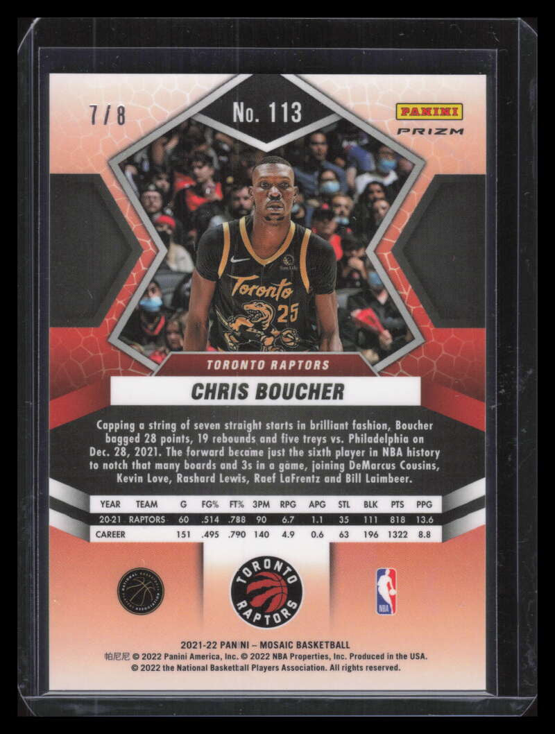 2021-22 Panini Mosaic Mosaic Choice Black Gold Refractor 113 Chris Boucher 7/8