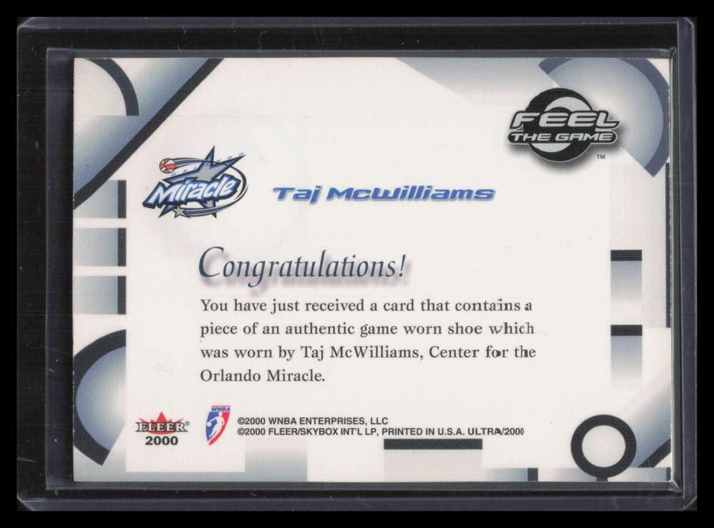 2000 Ultra WNBA Feel the Game 10 Taj McWilliams Game Worn Shoe F00257
