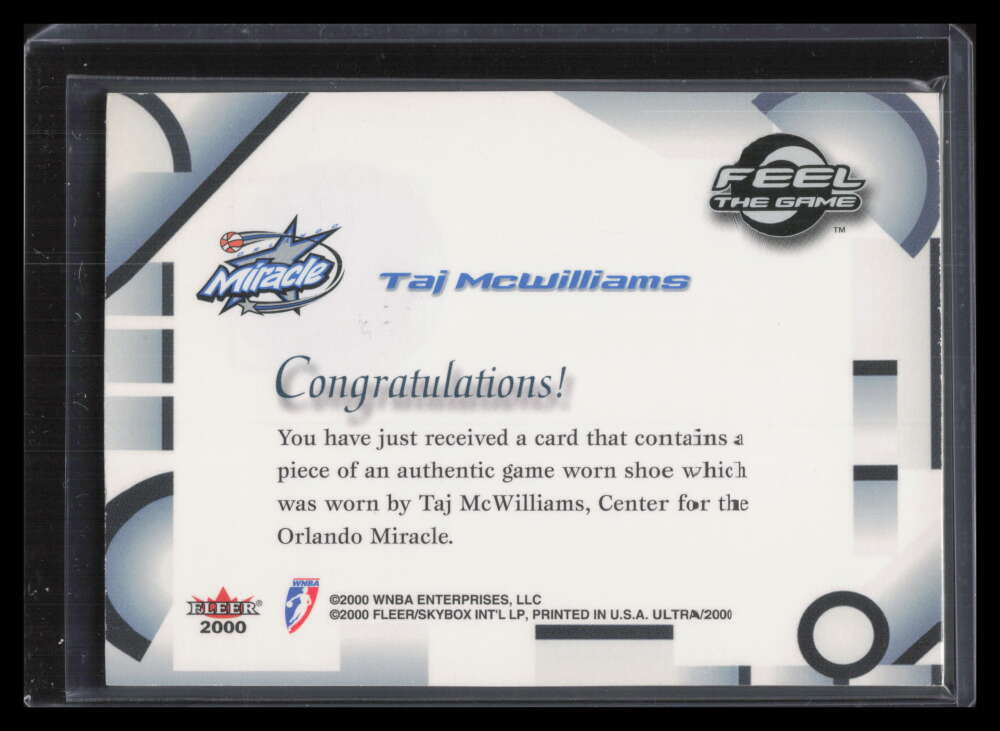 2000 Ultra WNBA Feel the Game 10 Taj McWilliams Game Worn Shoe F00258