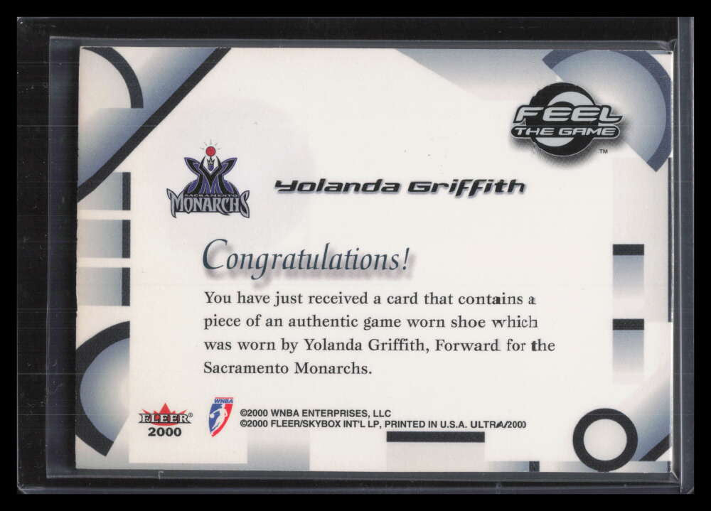 2000 Ultra WNBA Feel the Game 6 Yolanda Griffith Game Worn Shoe