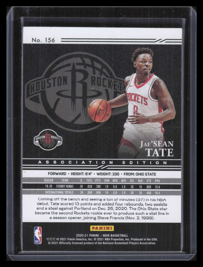 2020-21 Panini Noir 156 Jae'Sean Tate A Rookie 71/99 Association Edition