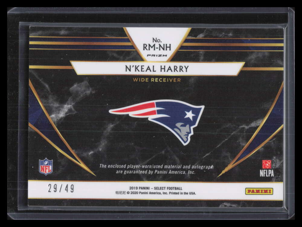 2019 Select Signature Memorabilia Prizm 8 N'Keal Harry Rookie Jersey Auto 29/49