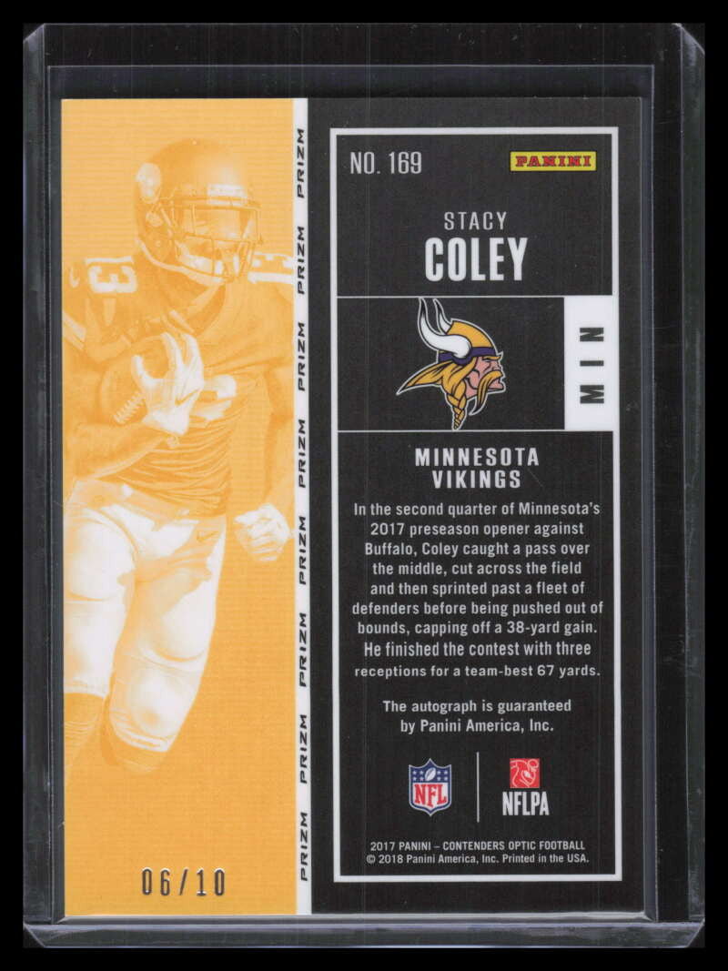 2017 Panini Contenders Optic Gold 169 Stacy Coley Rookie Auto 6/10