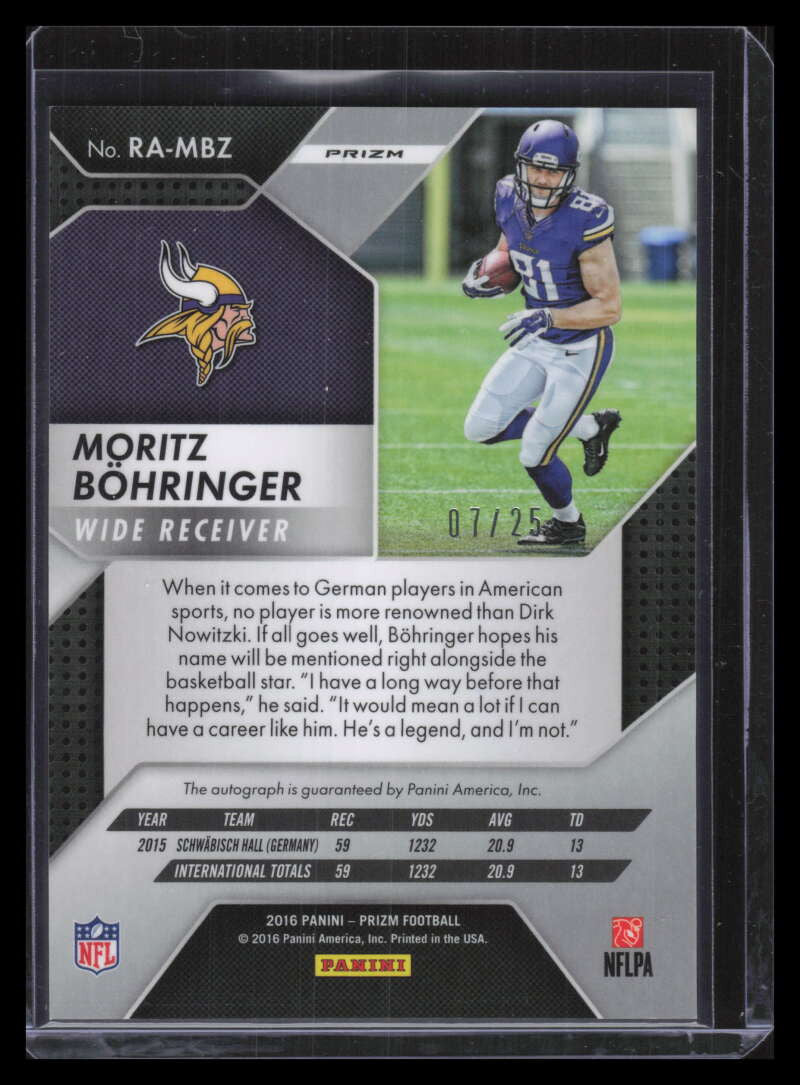 SOLD 129867 2016 Panini Prizm Autographs Prizms Camo 59 Moritz Bohringer Rookie Auto 7/25