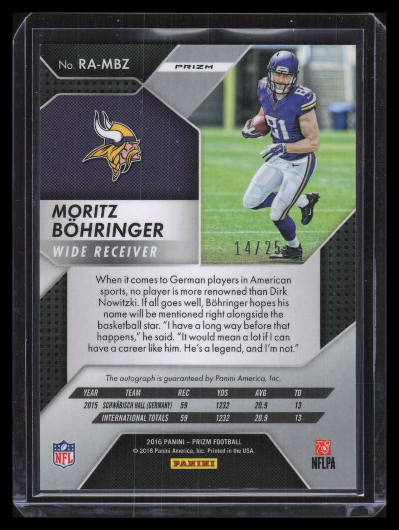 2016 Panini Prizm Autographs Prizms Camo 59 Moritz Bohringer Rookie Auto 14/25