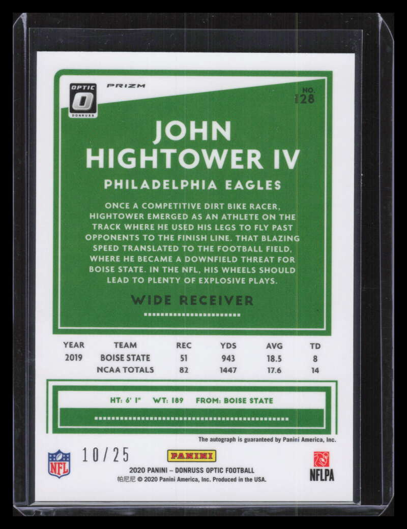 DELETE 129877 2020 Donruss Optic Autographs Black Pandora 128 John Hightower Rookie Auto 10/25