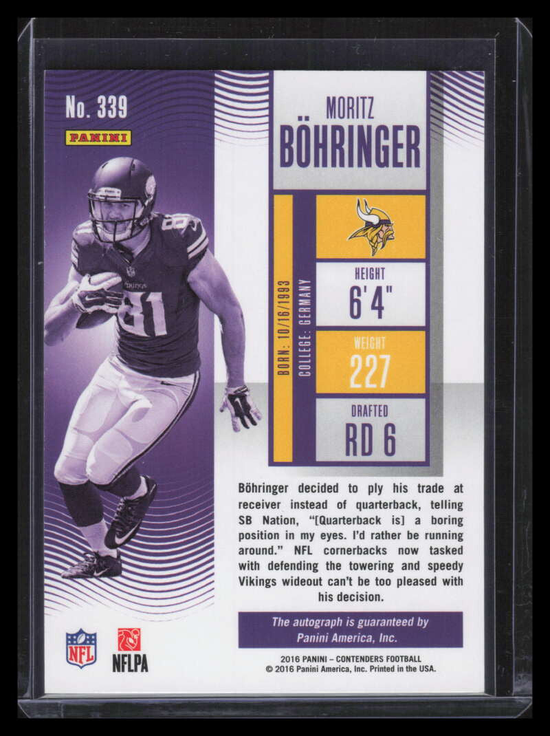 2016 Panini Contenders Cracked Ice 339 Moritz Bohringer Rookie Auto 11/24