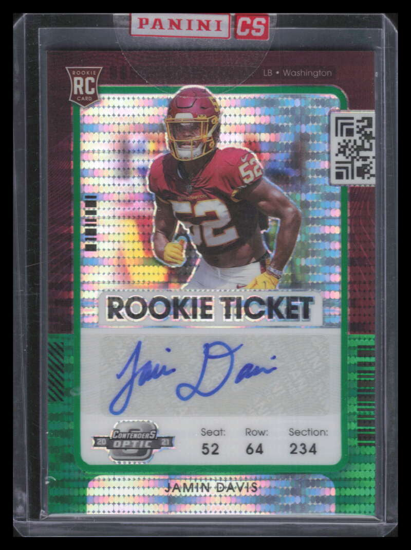 2021 Panini Contenders Optic Green Pulsar 151 Jamin Davis Rookie Auto 5/30