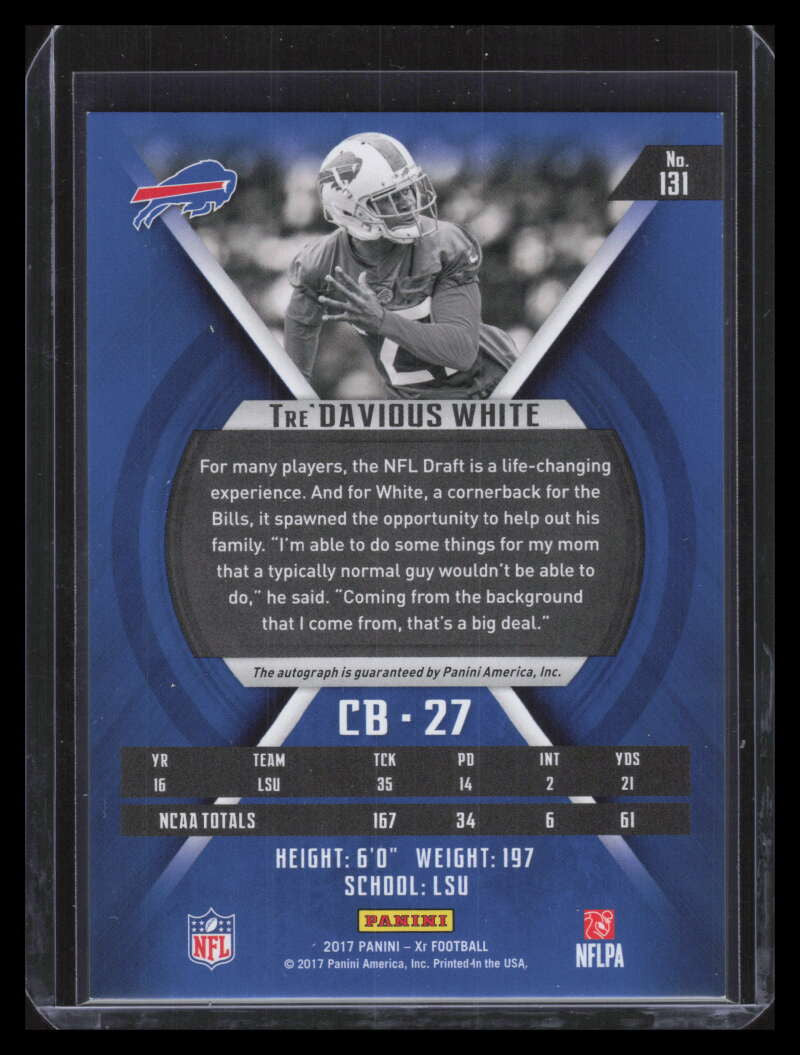 2017 Panini XR Autographs 131 Tre'Davious White Rookie Auto 121/199