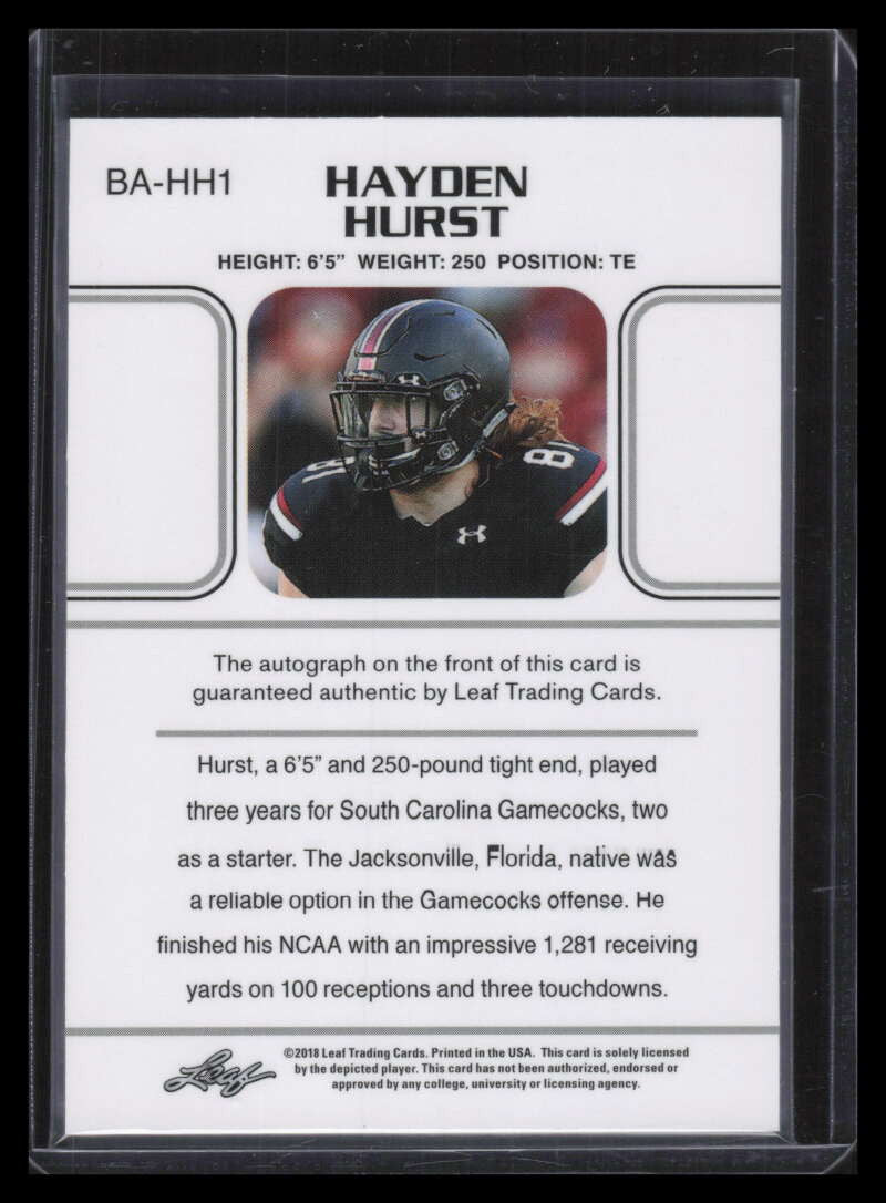 DELETE 129917 2018 Leaf Ultimate Draft Silver Spectrum bahh1 Hayden Hurst Rookie Auto 4/15