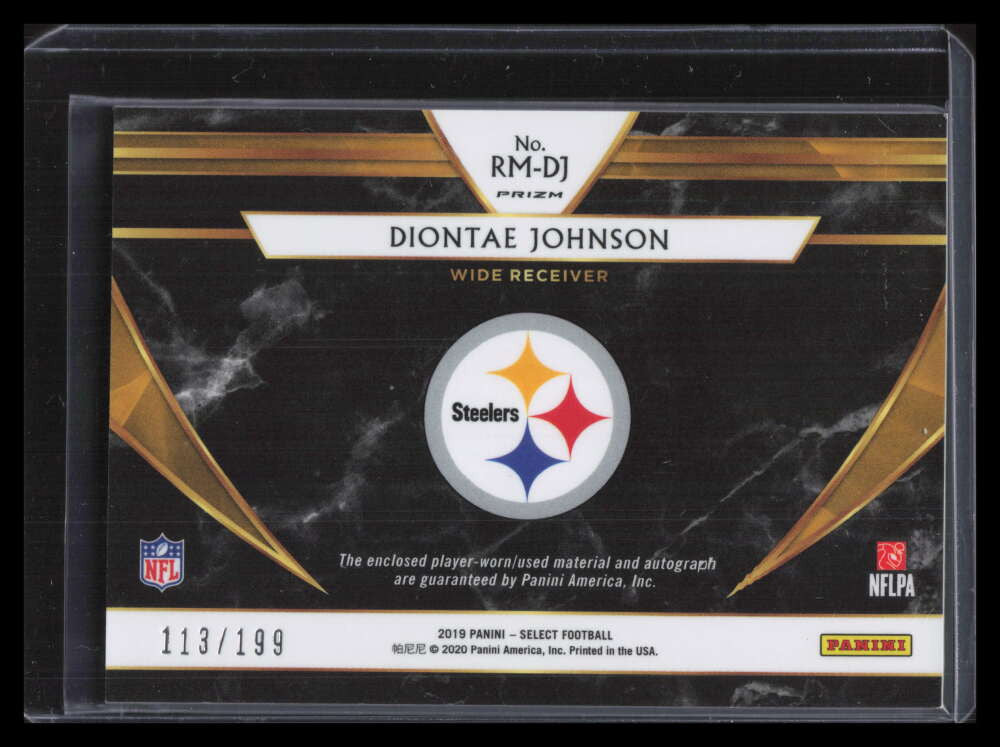 2019 Select Signature Memorabilia 25 Diontae Johnson Rookie Jersey Auto 113/199