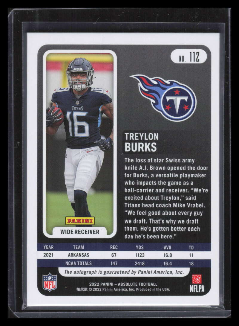 DELETE 129938 2022 Absolute Signature Rookies Spectrum Blue 112 Treylon Burks Rookie Auto 3/20
