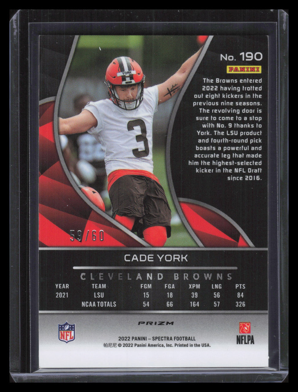 2022 Panini Spectra Interstellar 190 Cade York Rookie 59/60