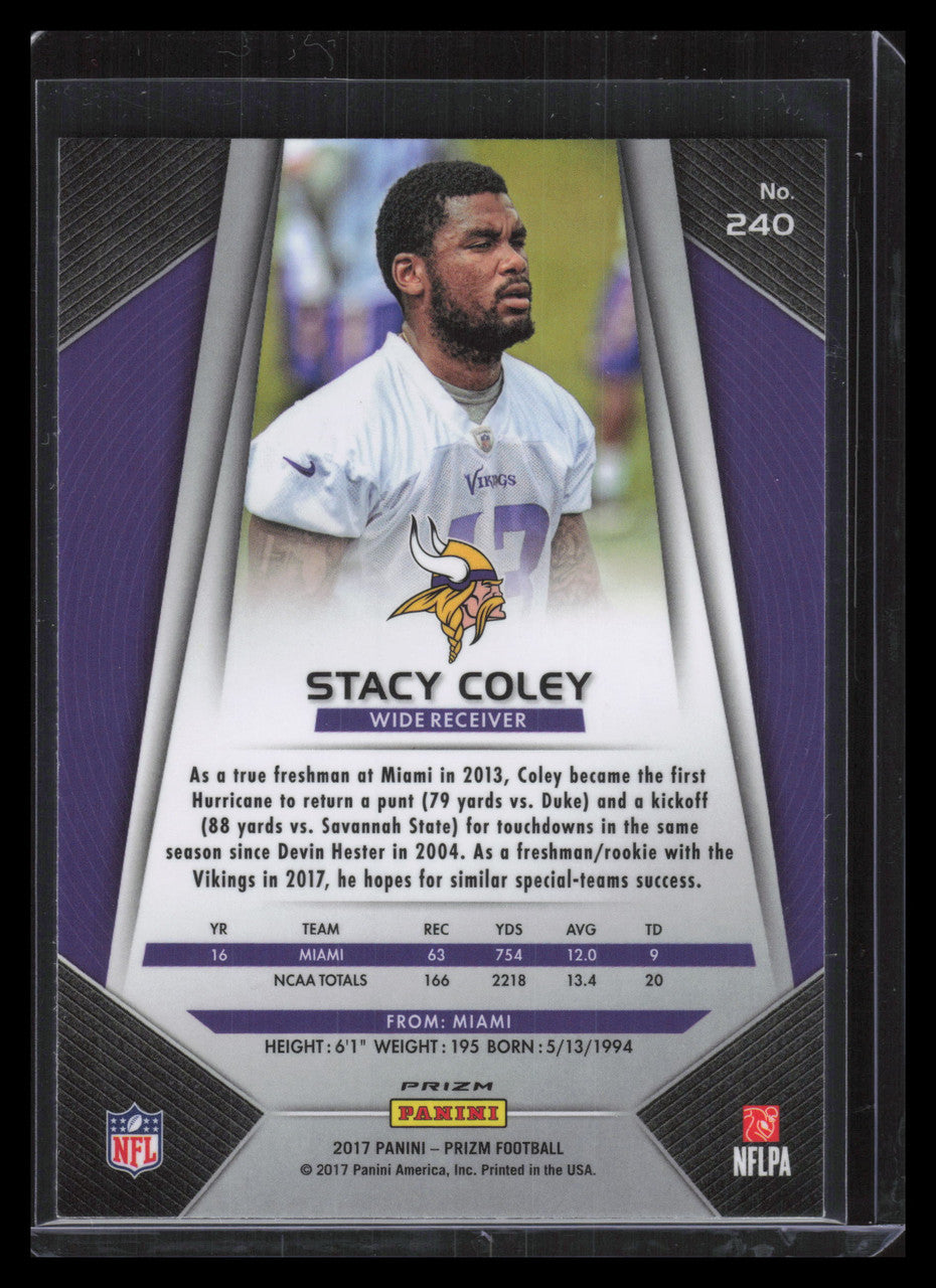 2017 Panini Prizm Prizms White Sparkle Refractor 240 Stacy Coley Rookie F00270
