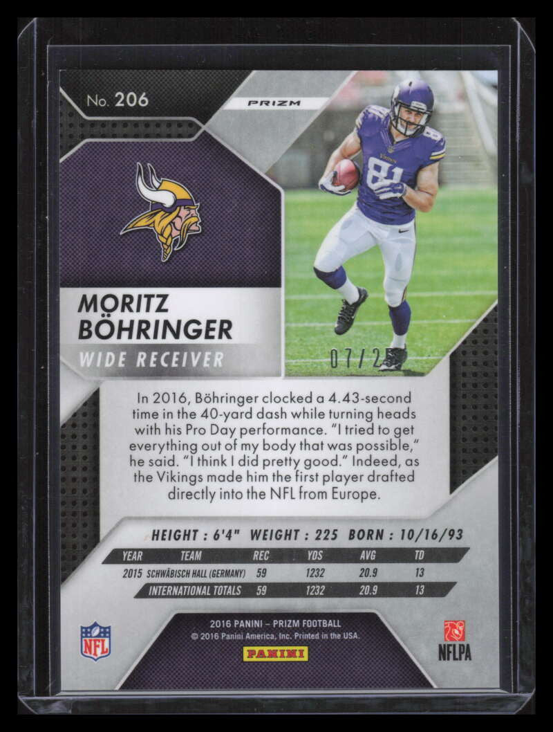 2016 Panini Prizm Prizms Camo Refractor 206 Moritz Bohringer Rookie 7/25