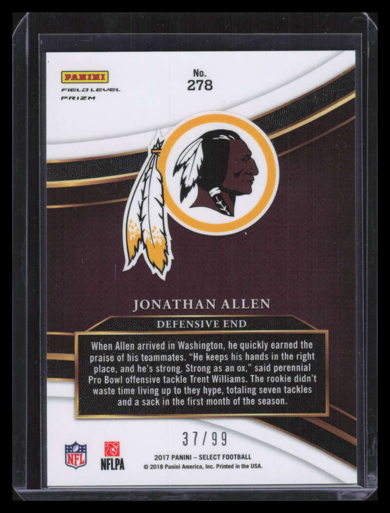 2017 Select Prizm Tri Color Refractor 278 Jonathan Allen Rookie 37/99