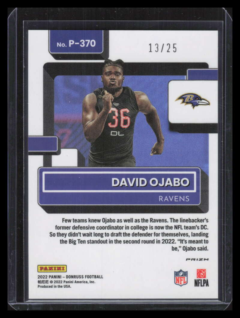 2022 Donruss Optic Rated Preview Black Pandora 370 David Ojabo Rookie 13/25