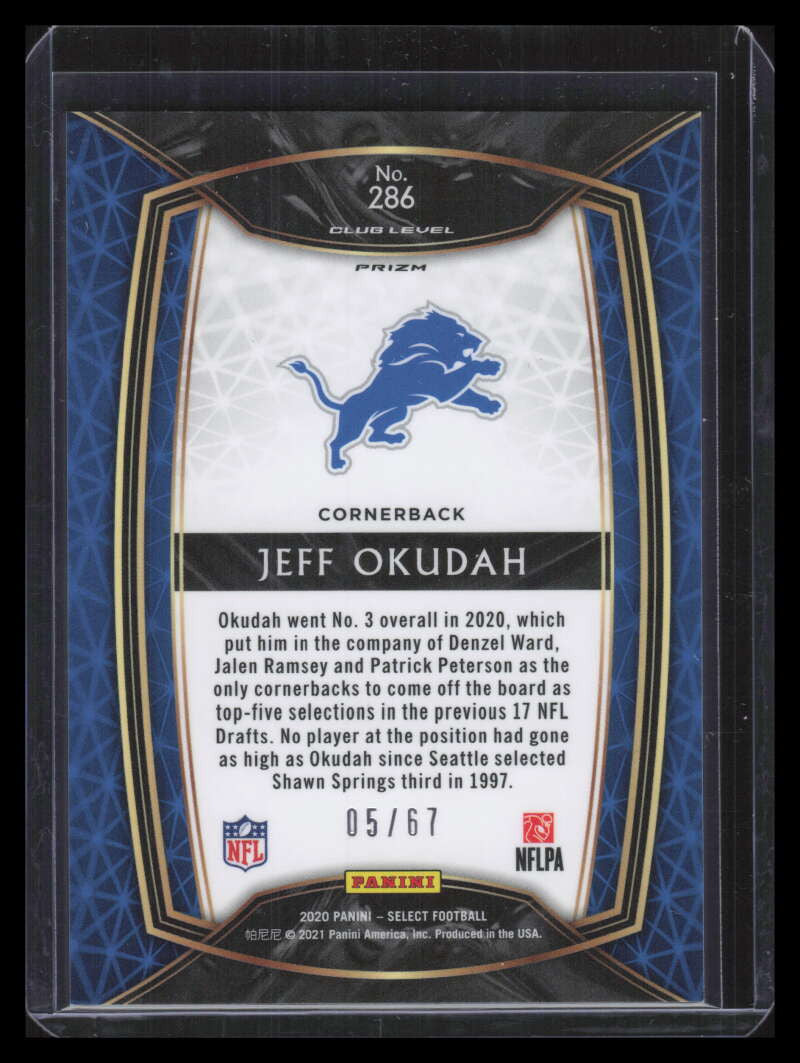 2020 Select Prizm Dragon Scale Refractor 286 Jeff Okudah Rookie 5/67 Club Level