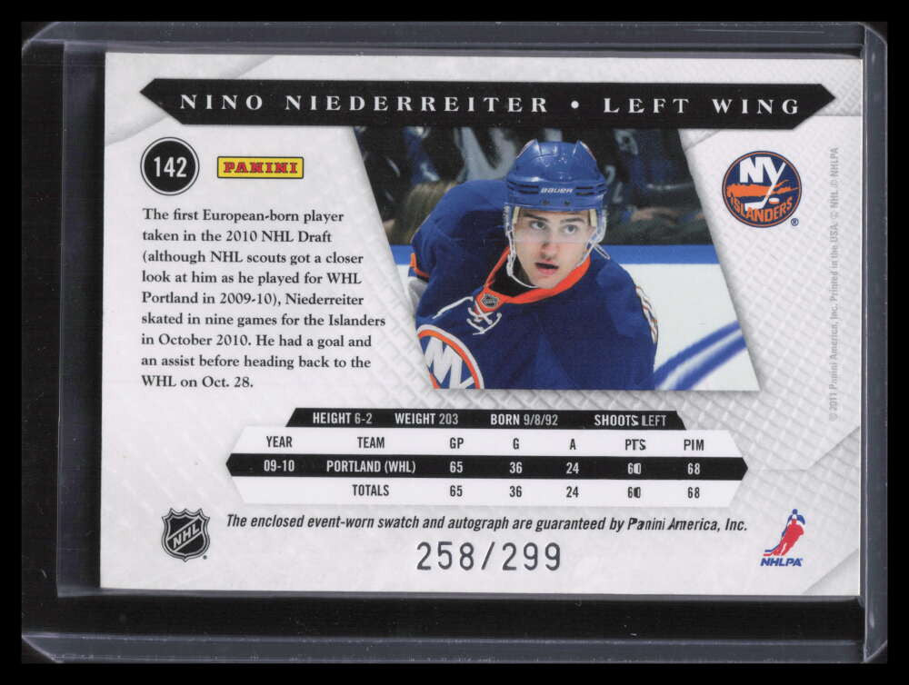 2010-11 Luxury Suite 142 Nino Niederreiter Rookie Patch Auto 258/299