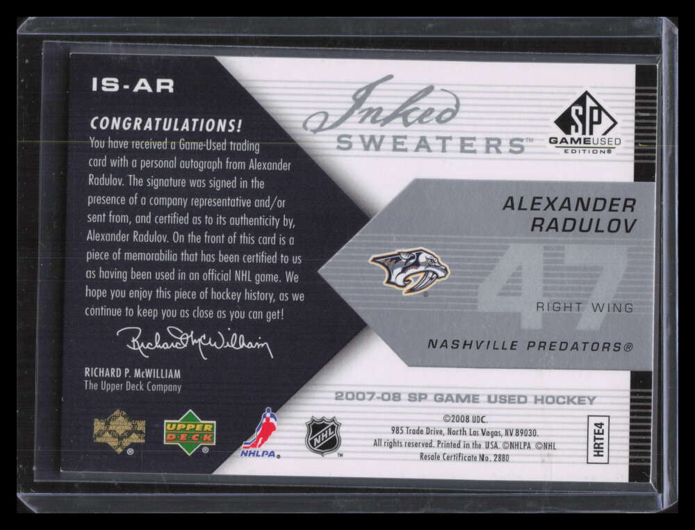 2007-08 SP Game Used Inked Sweaters ISAR Alexander Radulov Jersey Auto 24/50