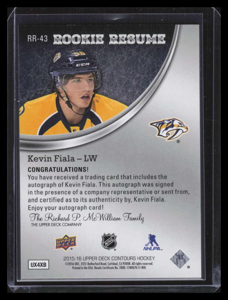 2015-16 Upper Deck Contours Resume Rainbow Autographs Kevin Fiala Rookie Auto