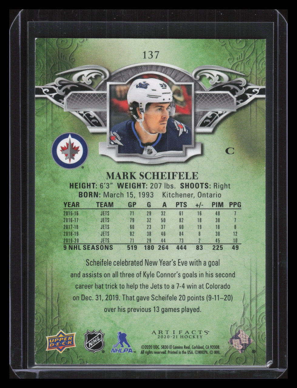 2020-21 Artifacts Autumn 137 Mark Scheifele 6/75