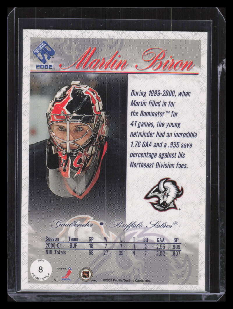 2001-02 Private Stock Pacific Nights 8 Martin Biron 3/10