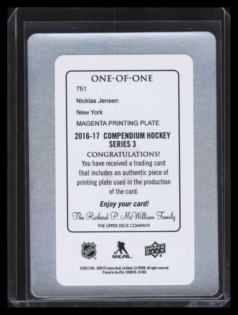 2016-17 Upper Deck Compendium Printing Plate Magenta 751 Nicklas Jensen 1/1