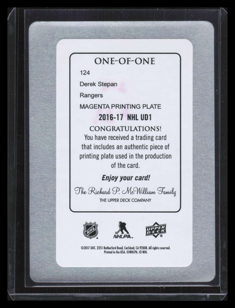 2016-17 Upper Deck Printing Plate Magenta 124 Derek Stepan 1/1