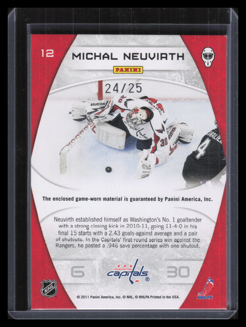 2011-12 Certified Masked Marvels Materials 12 Michal Neuvirth Dual Patch 24/25