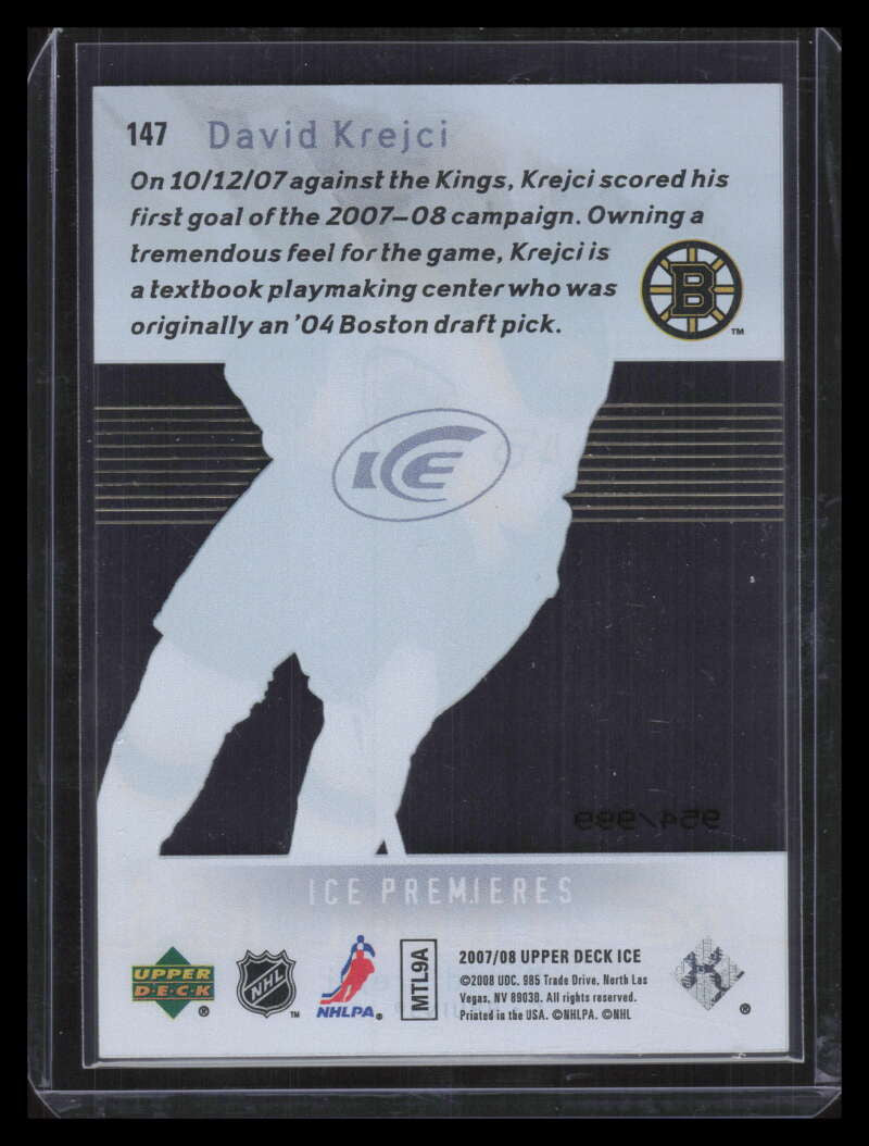 2007-08 Upper Deck Ice 147 David Krejci Rookie 954/999
