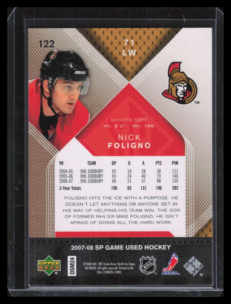 2007-08 SP Game Used Gold 122 Nick Foligno Rookie 24/50