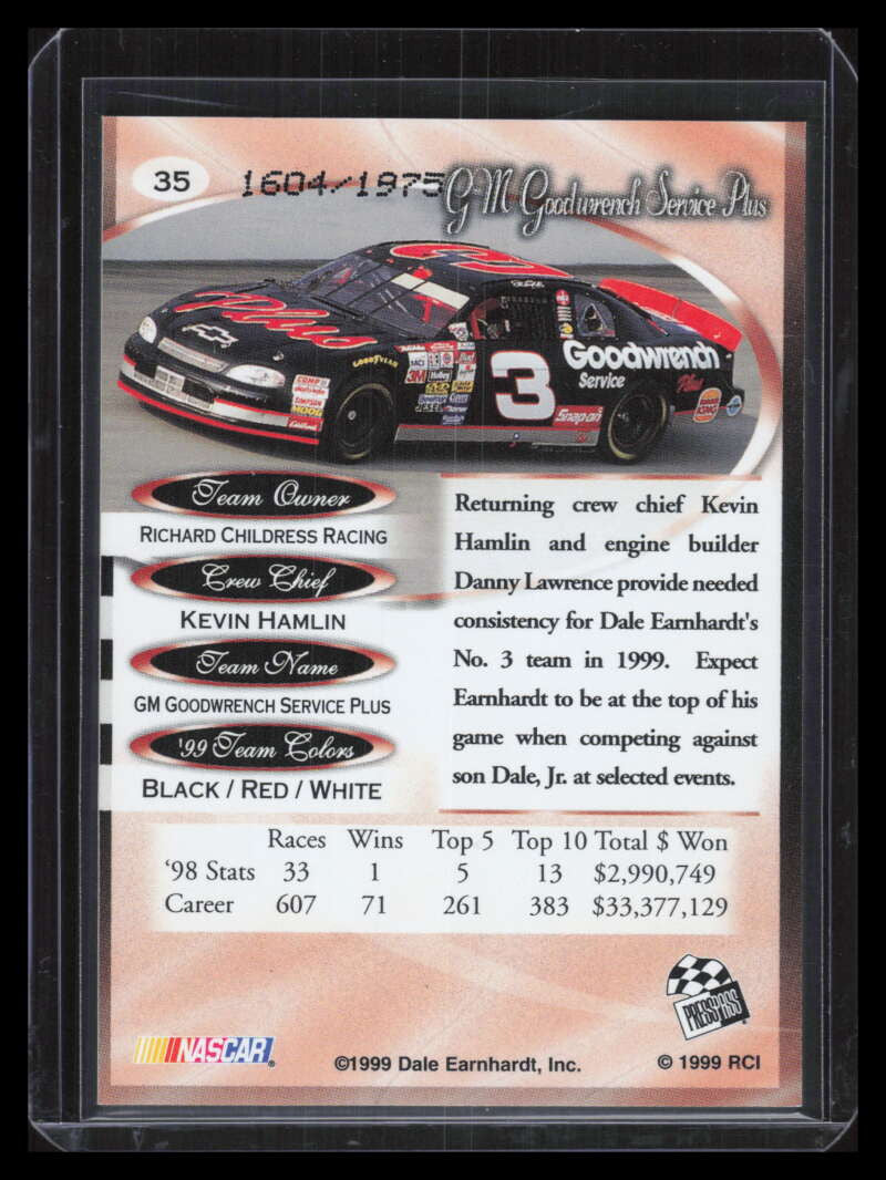 1999 Press Pass Premium Reflectors r35 Dale Earnhardt's Car 1604/1975