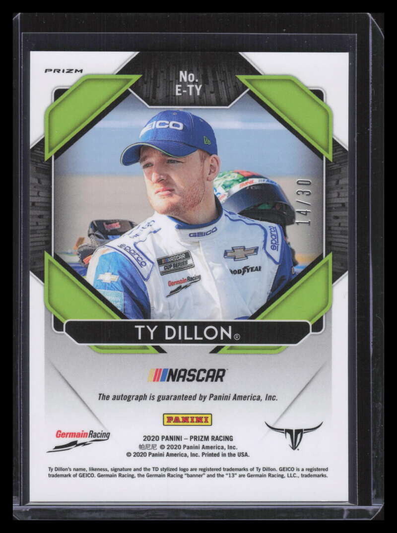 2020 Panini Prizm Endorsements Prizms Red and Blue Hyper Ty Dillon Auto 14/30