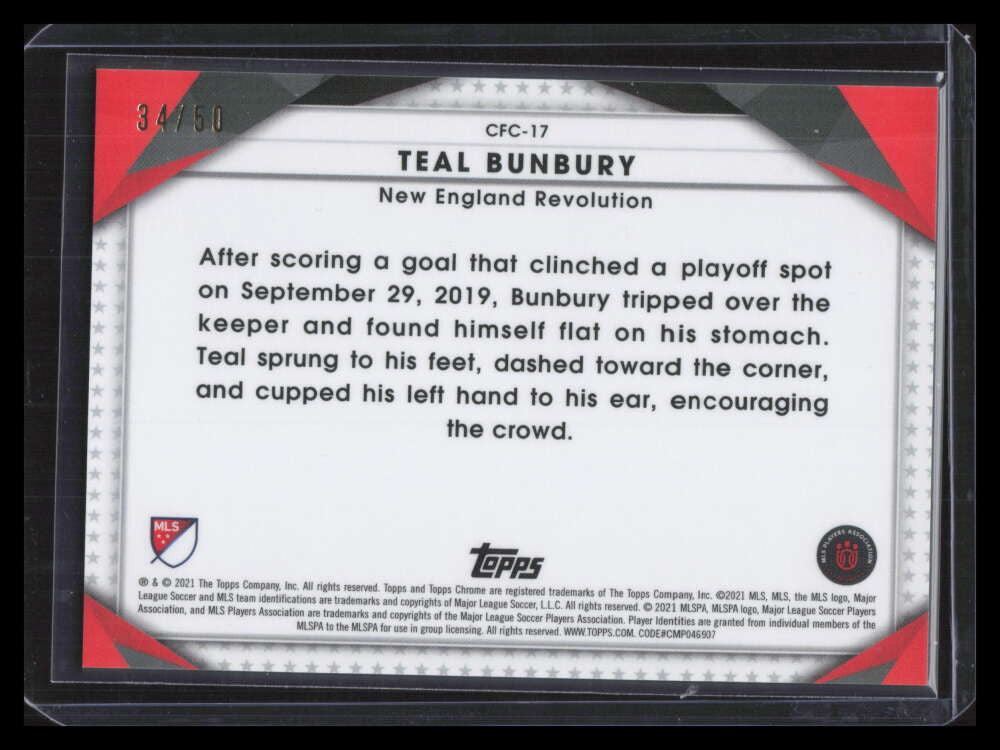 2021 Topps Chrome MLS Celebration FC Gold Refractor cfc17 Teal Bunbury 34/50