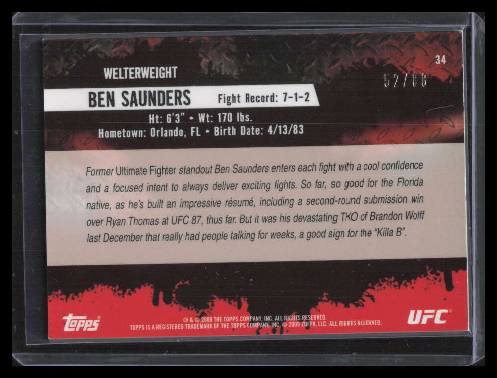 2009 Topps UFC Bronze 34 Ben Saunders Rookie 52/88
