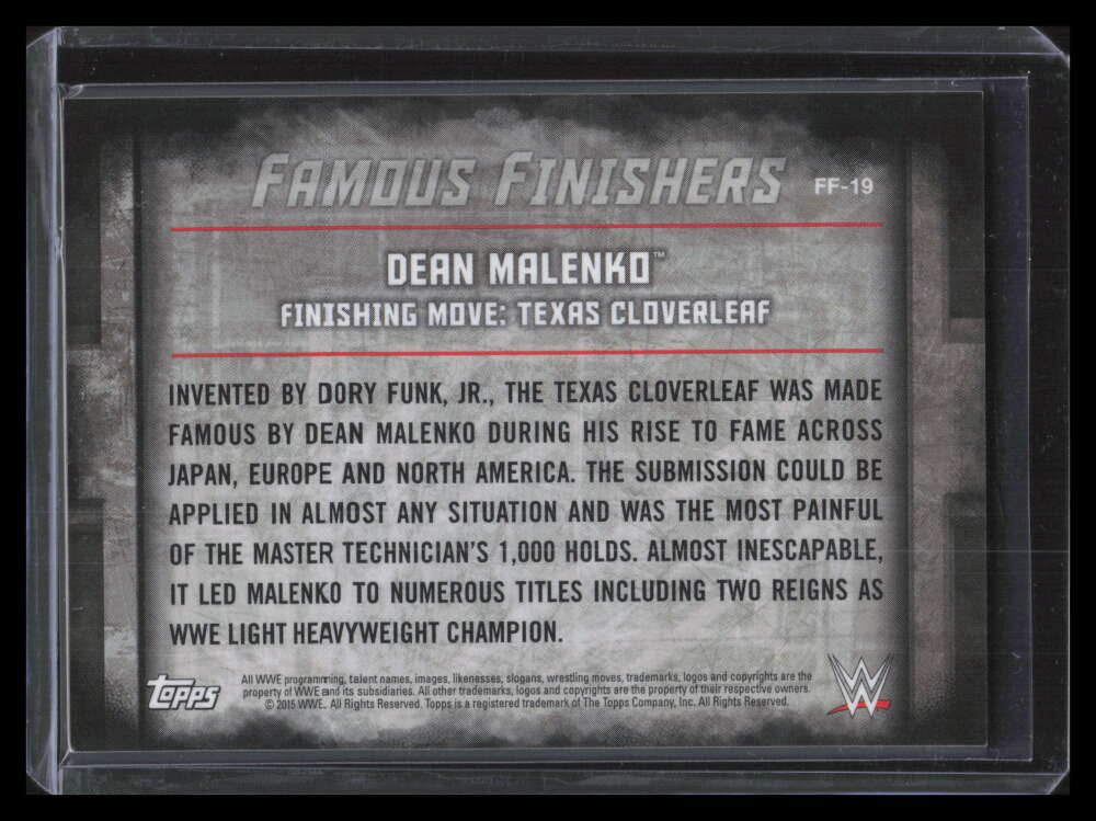 2015 Topps WWE Undisputed Famous Finishers Silver ff19 Dean Malenko 3/25