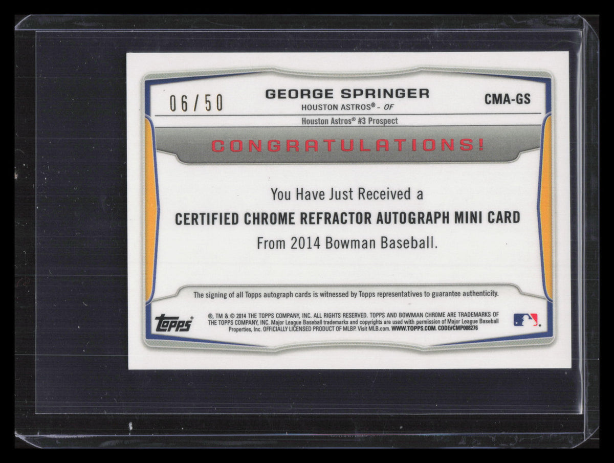 2014 Bowman Chrome Mini Autograph Refractor George Springer Rookie Auto 6/50
