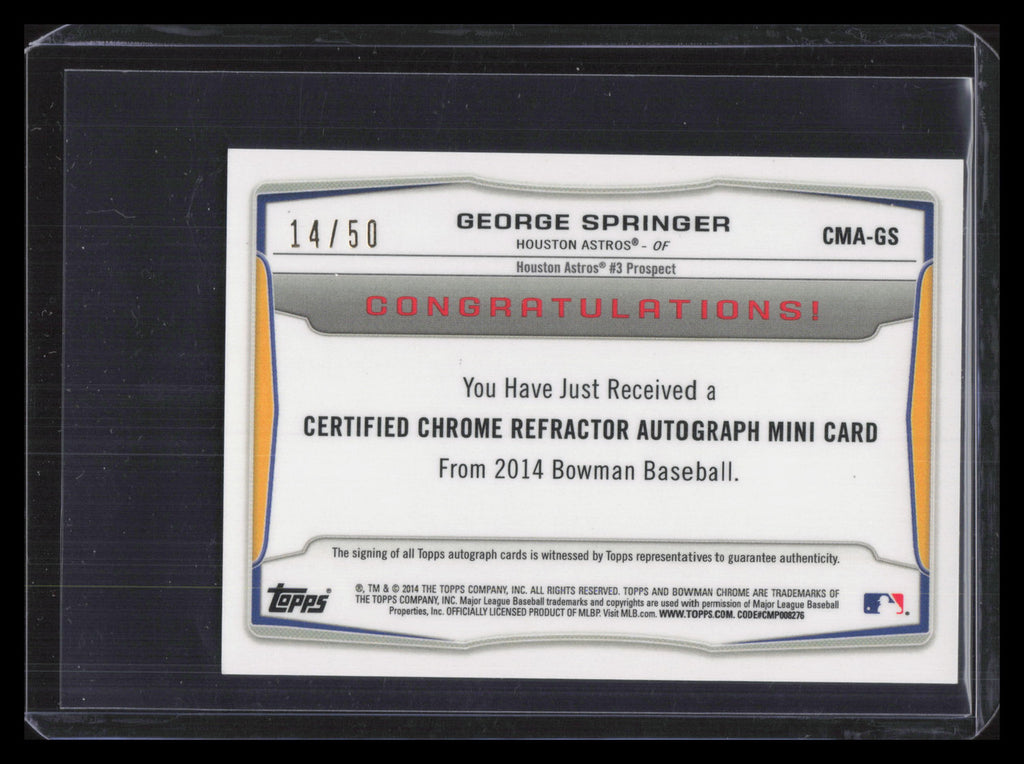 2014 Bowman Chrome Mini Autograph Refractor George Springer Rookie Auto 14/50