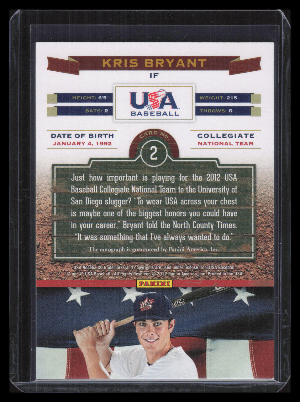 DELETE 130299 2012 USA Collegiate National Team Signatures 2 Kris Bryant Rookie Auto 103/399