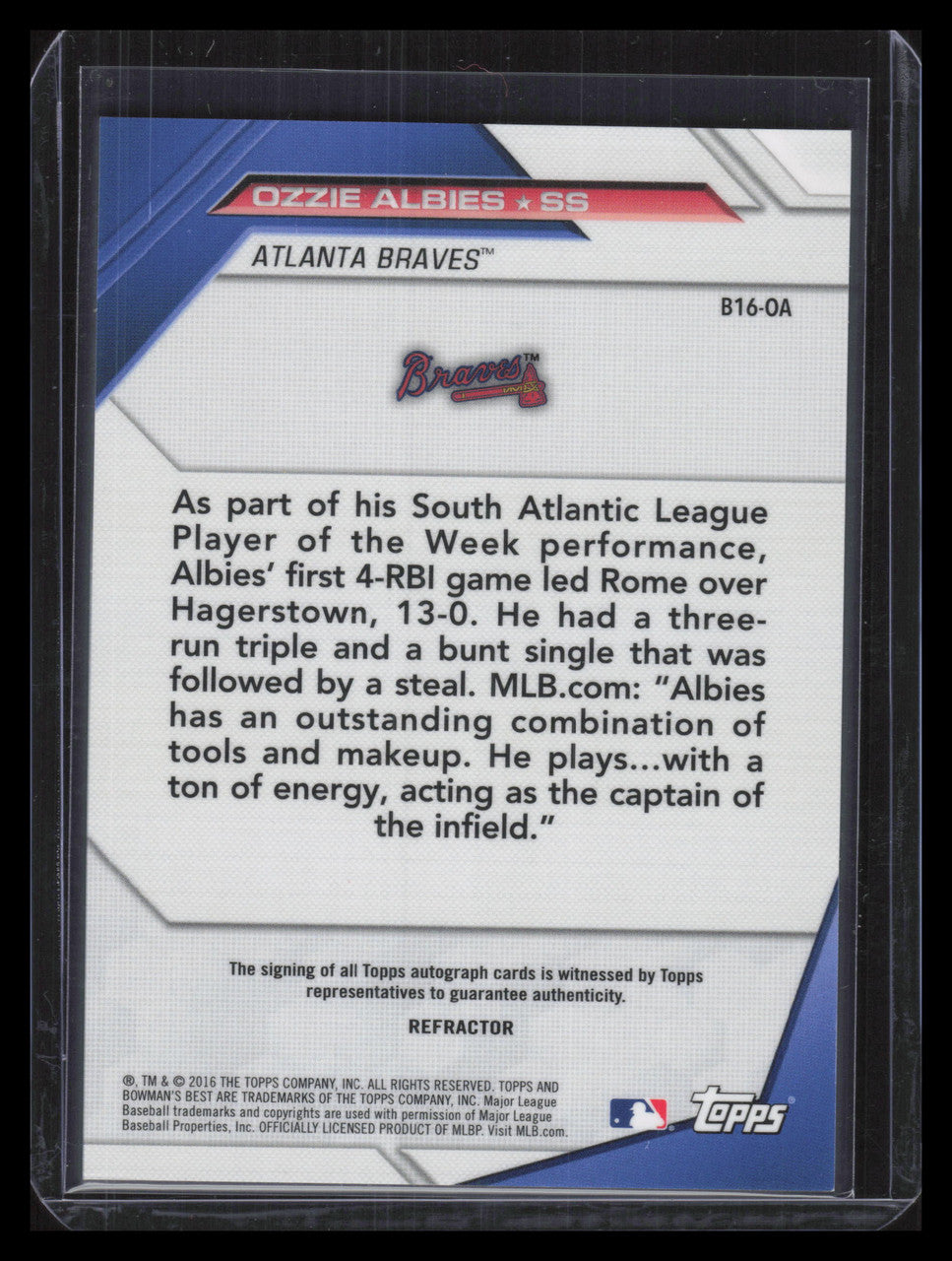 2016 Bowman's Best of '16 Autographs Refractor b16oa Ozzie Albies Rookie Auto