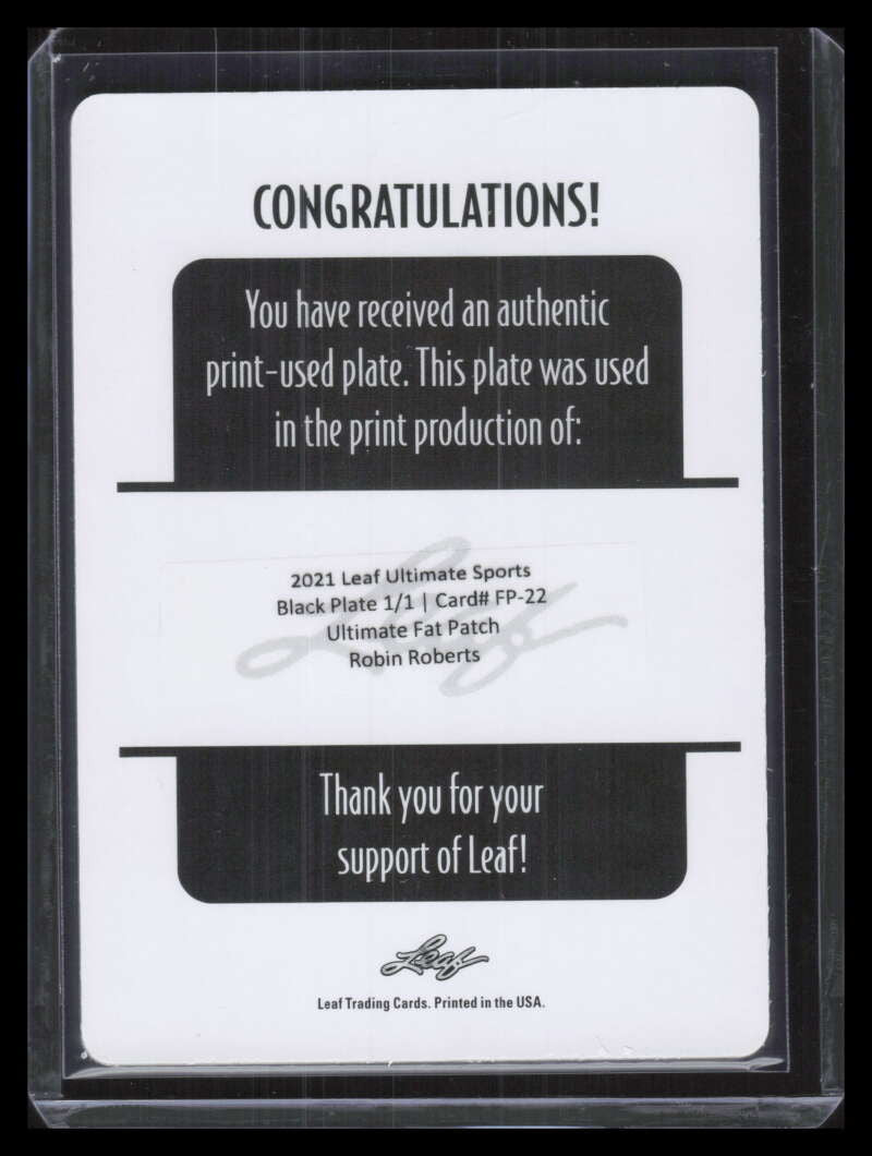 2021 Leaf Ultimate Sport Fat Patches Printing Plate Black fp22 Robin Roberts 1/1