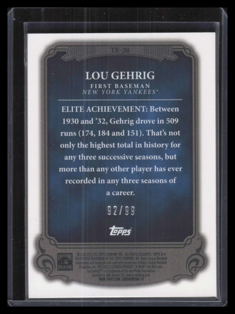 2013 Topps The Elite Gold te20 Lou Gehrig 92/99